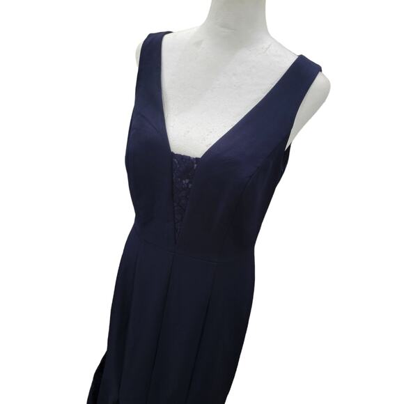 Eliza J Laguna Gown Women’s 4 Navy Blue Crepe Lace Inset Mermaid Trumpet‎ Dress - Picture 5 of 15